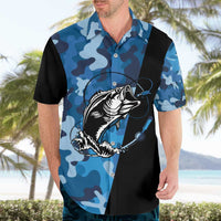 Custom Blue Camo Bass Fishing Hawaiian Shirt Fishing Rod Graphic Design - Wonder Print Shop