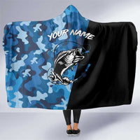 Custom Blue Camo Bass Fishing Hooded Blanket Fishing Rod Graphic Design - Wonder Print Shop