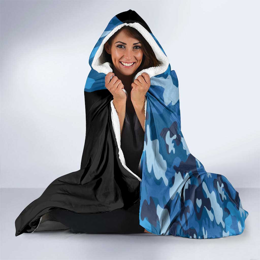 Custom Blue Camo Bass Fishing Hooded Blanket Fishing Rod Graphic Design - Wonder Print Shop