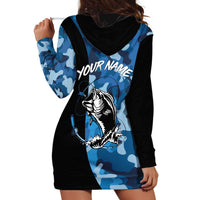 Custom Blue Camo Bass Fishing Hoodie Dress Fishing Rod Graphic Design - Wonder Print Shop