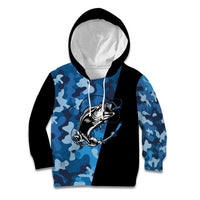 Custom Blue Camo Bass Fishing Kid Hoodie Fishing Rod Graphic Design - Wonder Print Shop
