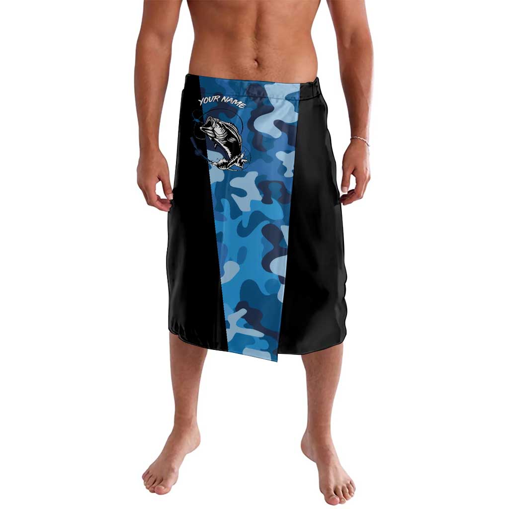 Custom Blue Camo Bass Fishing Lavalava Fishing Rod Graphic Design - Wonder Print Shop