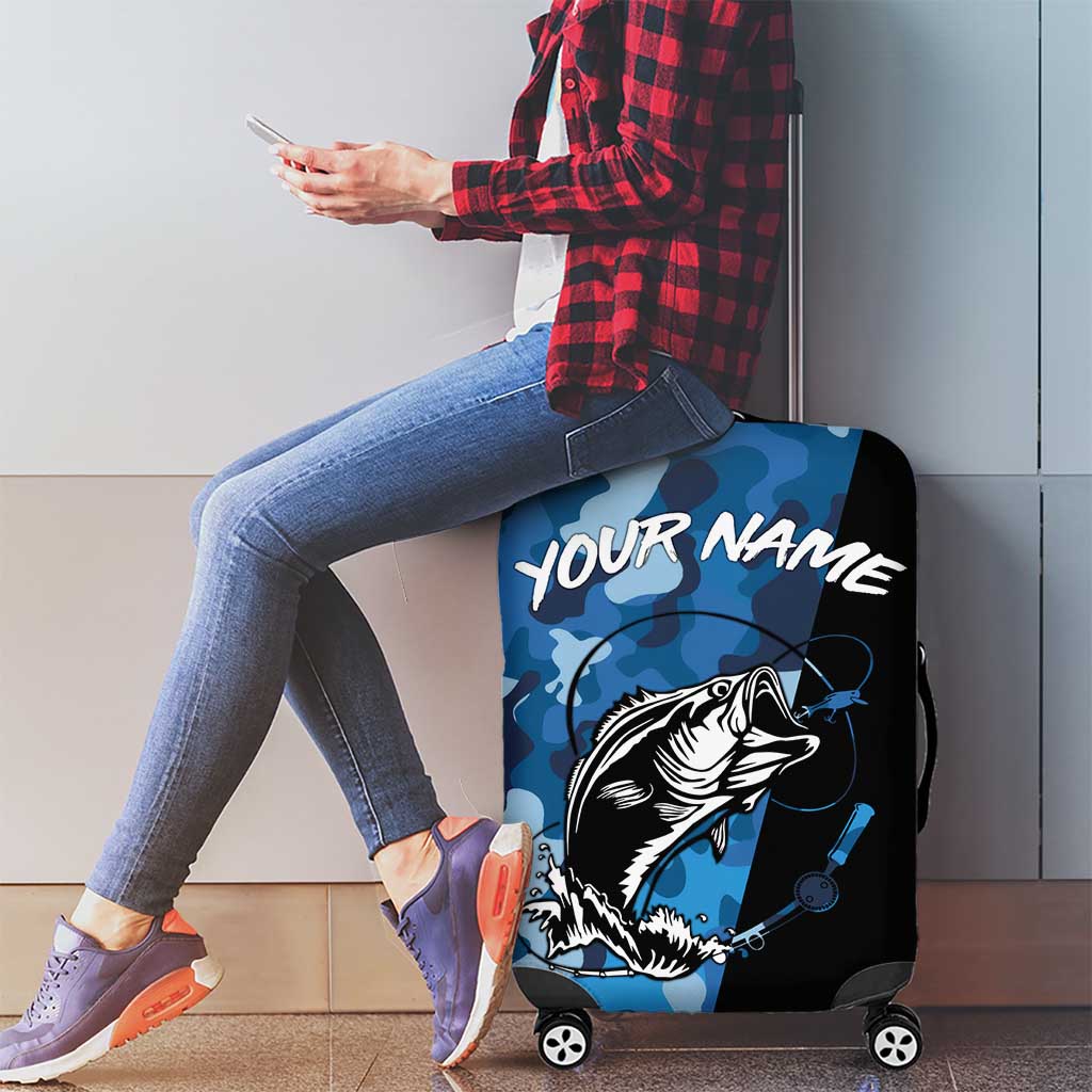 Custom Blue Camo Bass Fishing Luggage Cover Fishing Rod Graphic Design - Wonder Print Shop