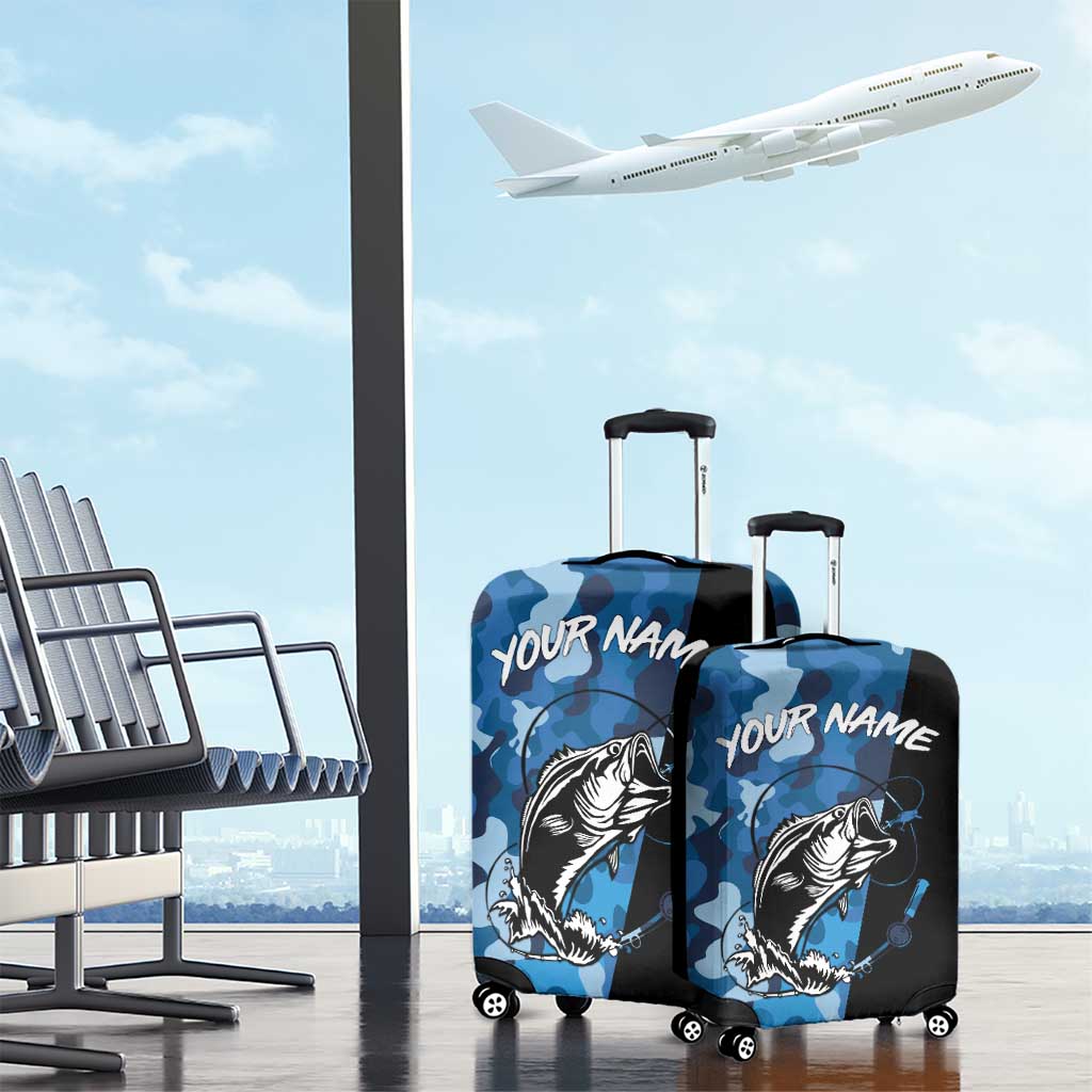 Custom Blue Camo Bass Fishing Luggage Cover Fishing Rod Graphic Design - Wonder Print Shop