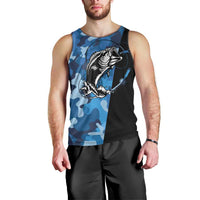 Custom Blue Camo Bass Fishing Men Tank Top Fishing Rod Graphic Design - Wonder Print Shop