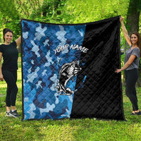 Custom Blue Camo Bass Fishing Quilt Fishing Rod Graphic Design - Wonder Print Shop