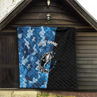 Custom Blue Camo Bass Fishing Quilt Fishing Rod Graphic Design - Wonder Print Shop
