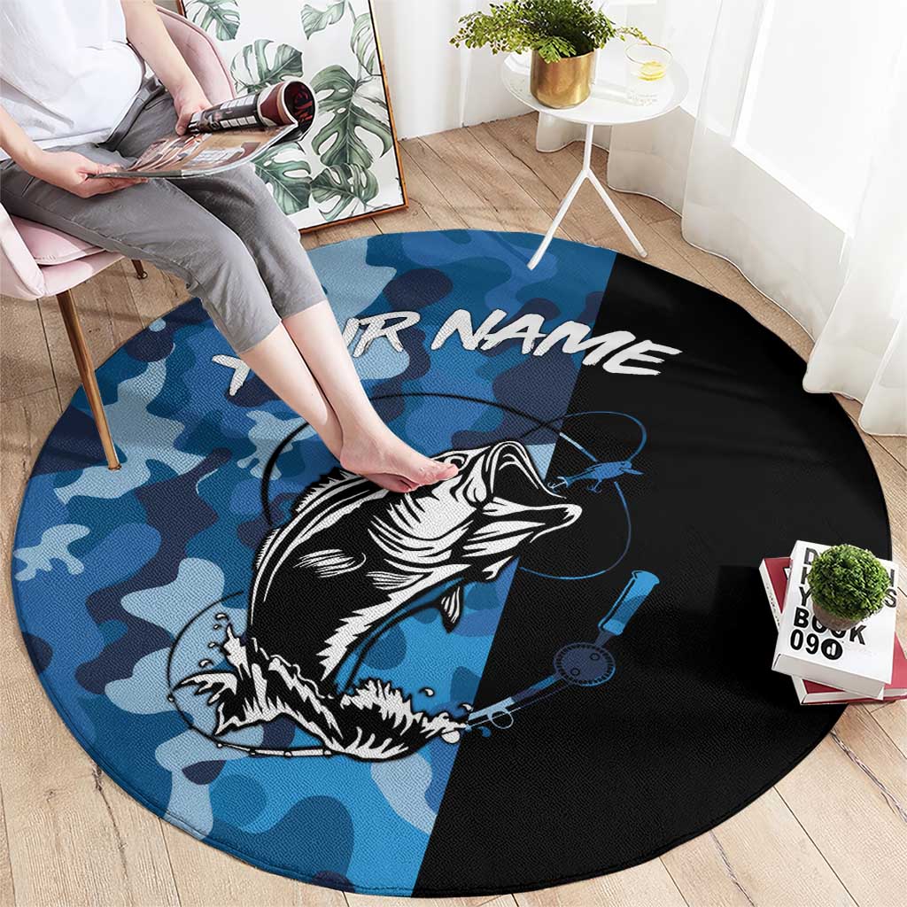 Custom Blue Camo Bass Fishing Round Carpet Fishing Rod Graphic Design - Wonder Print Shop