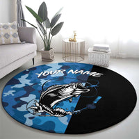 Custom Blue Camo Bass Fishing Round Carpet Fishing Rod Graphic Design - Wonder Print Shop