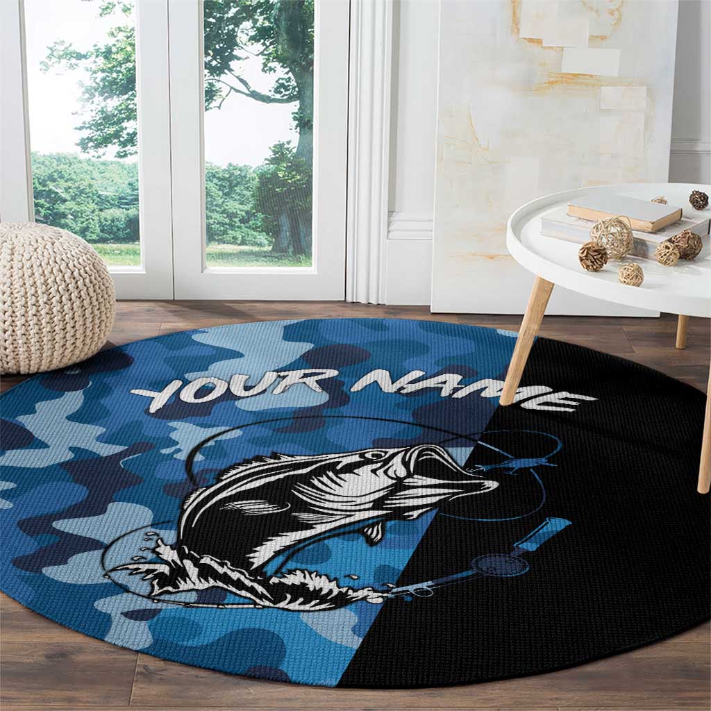 Custom Blue Camo Bass Fishing Round Carpet Fishing Rod Graphic Design - Wonder Print Shop