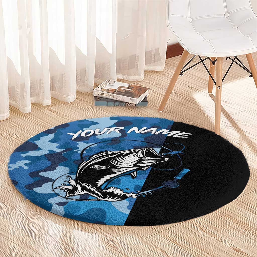 Custom Blue Camo Bass Fishing Round Carpet Fishing Rod Graphic Design - Wonder Print Shop