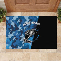 Custom Blue Camo Bass Fishing Rubber Doormat Fishing Rod Graphic Design - Wonder Print Shop
