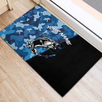 Custom Blue Camo Bass Fishing Rubber Doormat Fishing Rod Graphic Design - Wonder Print Shop