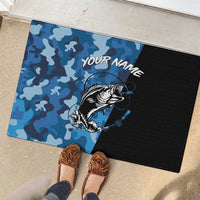 Custom Blue Camo Bass Fishing Rubber Doormat Fishing Rod Graphic Design - Wonder Print Shop