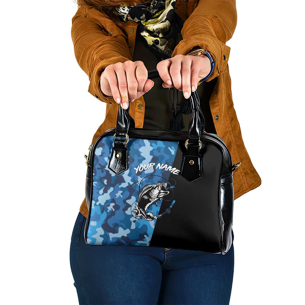 Custom Blue Camo Bass Fishing Shoulder Handbag Fishing Rod Graphic Design - Wonder Print Shop
