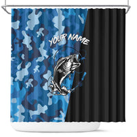 Custom Blue Camo Bass Fishing Shower Curtain Fishing Rod Graphic Design - Wonder Print Shop