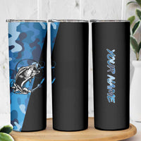 Custom Blue Camo Bass Fishing Skinny Tumbler Fishing Rod Graphic Design - Wonder Print Shop