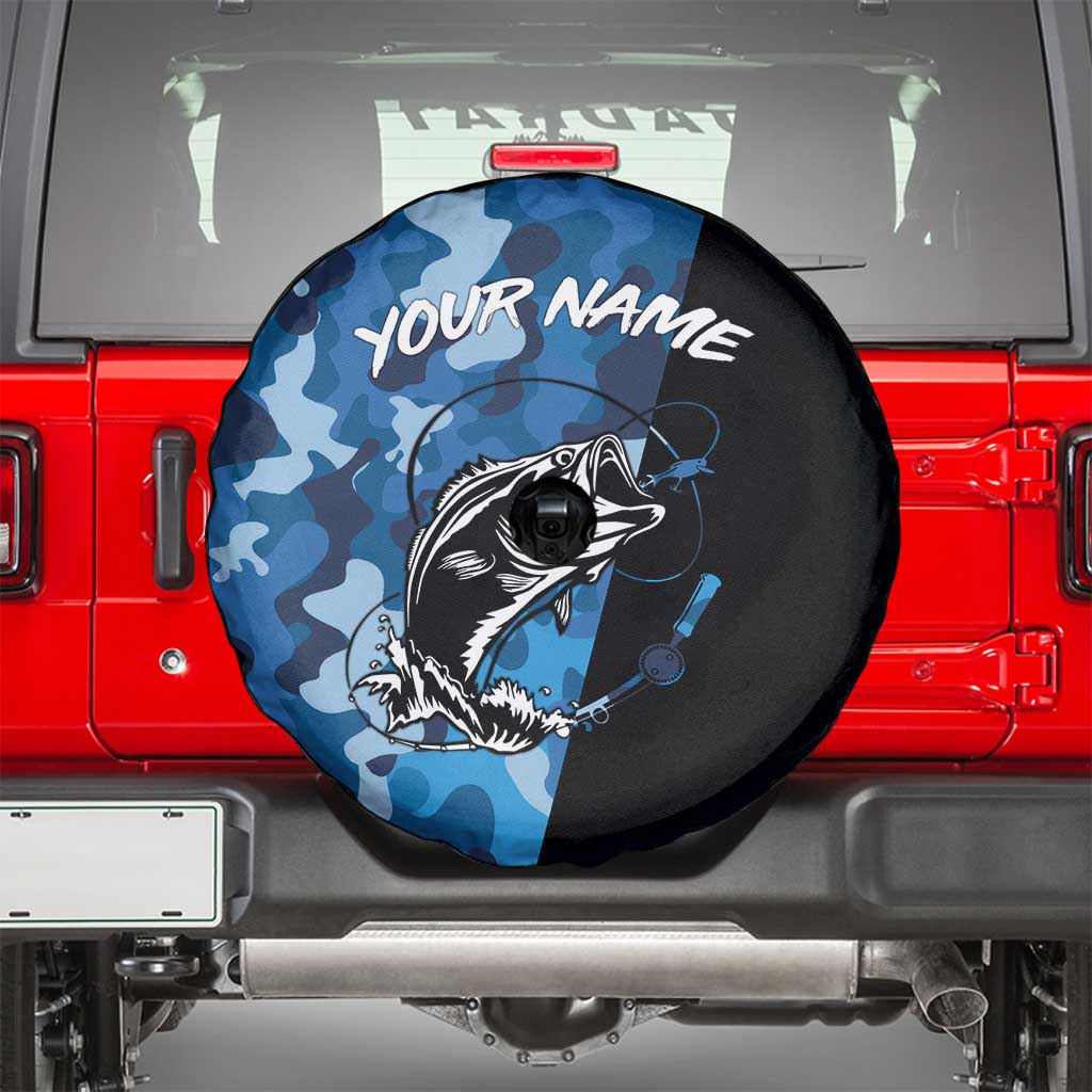 Custom Blue Camo Bass Fishing Spare Tire Cover Fishing Rod Graphic Design - Wonder Print Shop