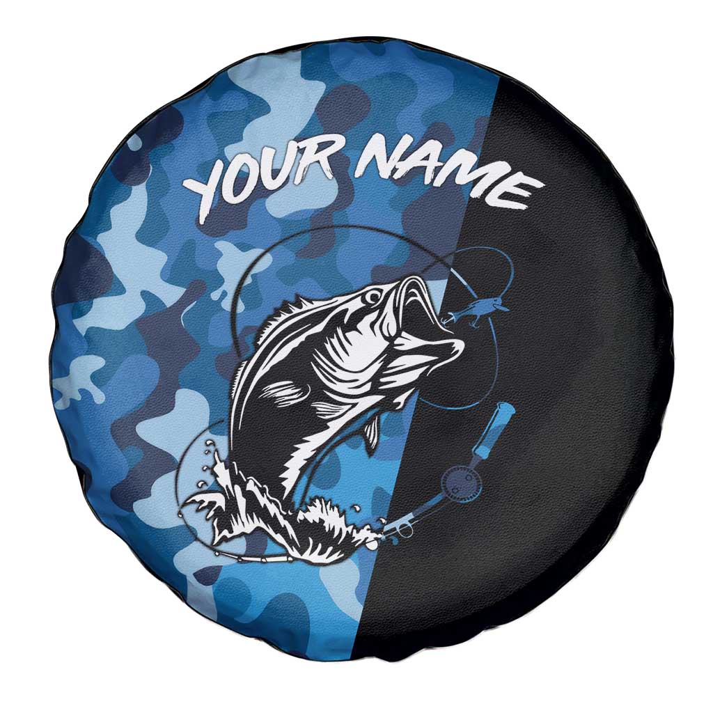 Custom Blue Camo Bass Fishing Spare Tire Cover Fishing Rod Graphic Design - Wonder Print Shop
