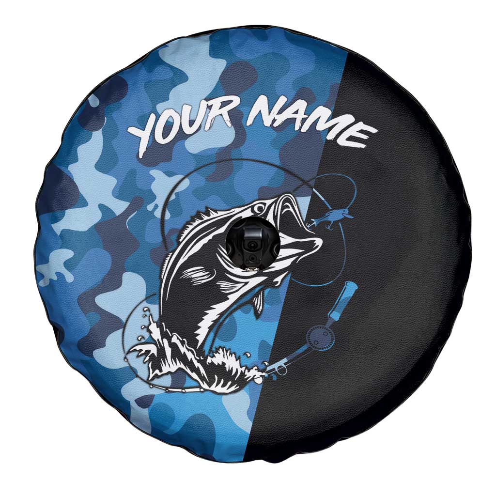 Custom Blue Camo Bass Fishing Spare Tire Cover Fishing Rod Graphic Design - Wonder Print Shop
