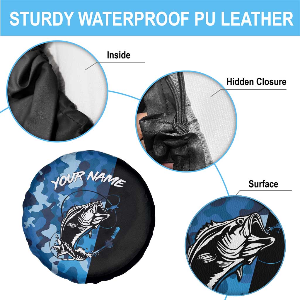 Custom Blue Camo Bass Fishing Spare Tire Cover Fishing Rod Graphic Design - Wonder Print Shop