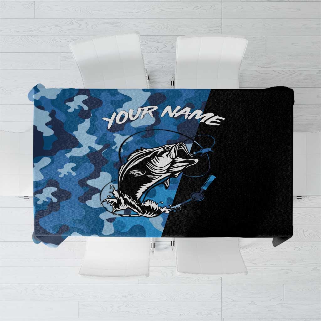 Custom Blue Camo Bass Fishing Tablecloth Fishing Rod Graphic Design - Wonder Print Shop