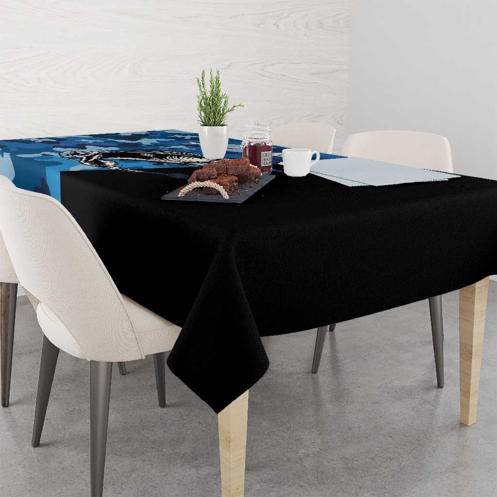 Custom Blue Camo Bass Fishing Tablecloth Fishing Rod Graphic Design - Wonder Print Shop