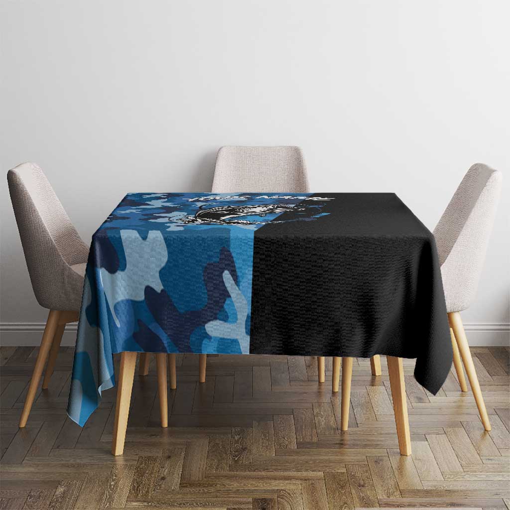 Custom Blue Camo Bass Fishing Tablecloth Fishing Rod Graphic Design - Wonder Print Shop