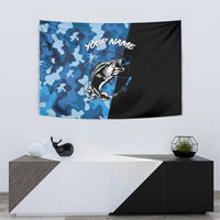 Custom Blue Camo Bass Fishing Tapestry Fishing Rod Graphic Design - Wonder Print Shop