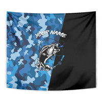 Custom Blue Camo Bass Fishing Tapestry Fishing Rod Graphic Design - Wonder Print Shop