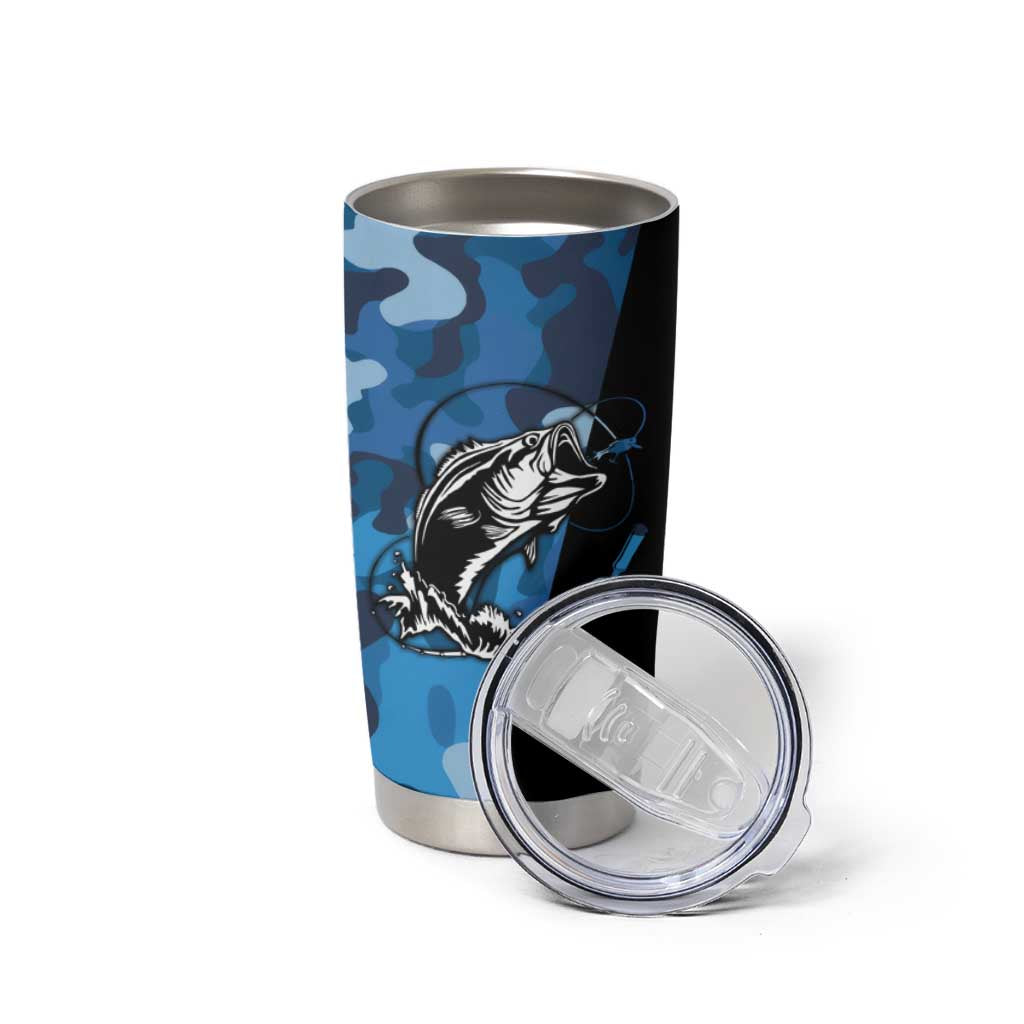 Custom Blue Camo Bass Fishing Tumbler Cup Fishing Rod Graphic Design - Wonder Print Shop