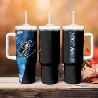 Custom Blue Camo Bass Fishing Tumbler With Handle Fishing Rod Graphic Design - Wonder Print Shop