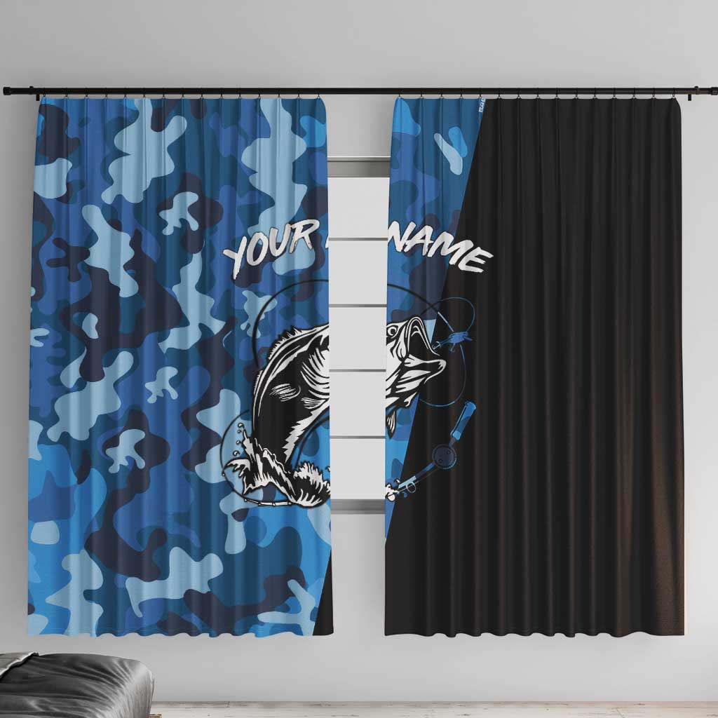 Custom Blue Camo Bass Fishing Window Curtain Fishing Rod Graphic Design - Wonder Print Shop