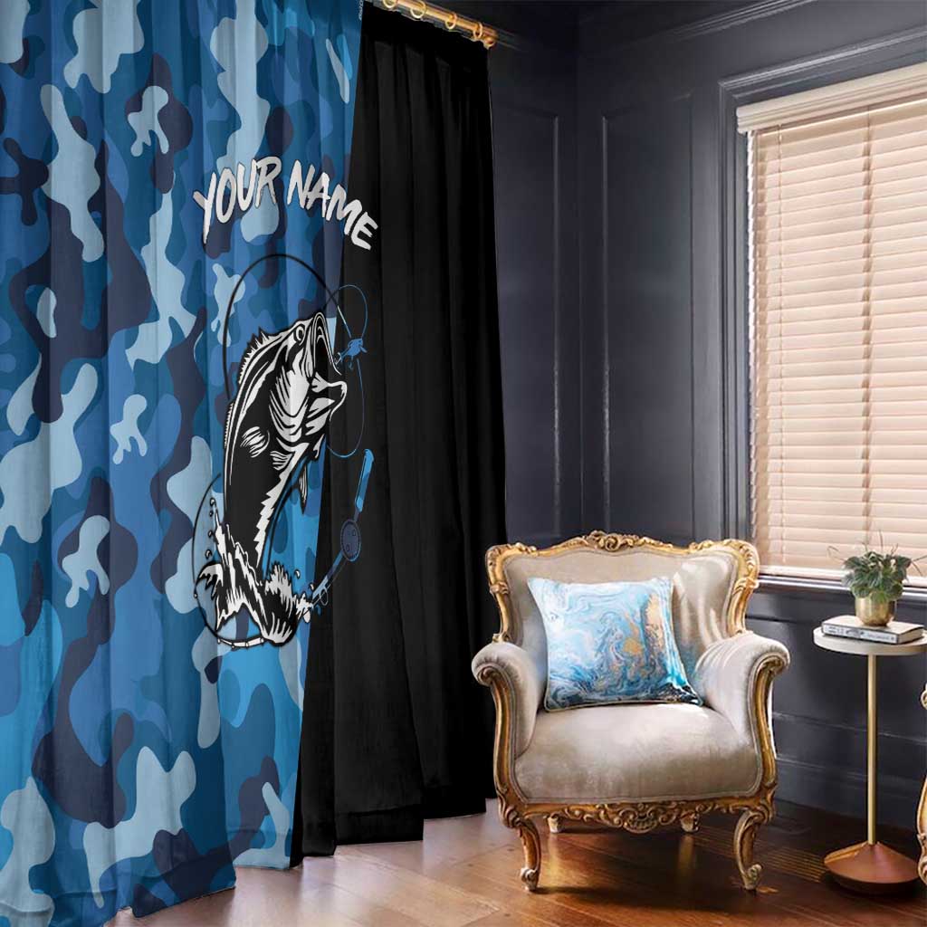 Custom Blue Camo Bass Fishing Window Curtain Fishing Rod Graphic Design - Wonder Print Shop