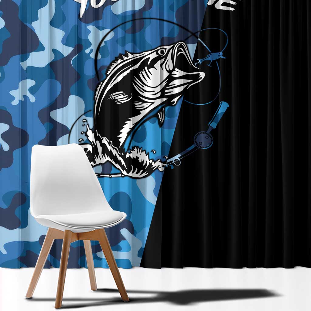 Custom Blue Camo Bass Fishing Window Curtain Fishing Rod Graphic Design - Wonder Print Shop