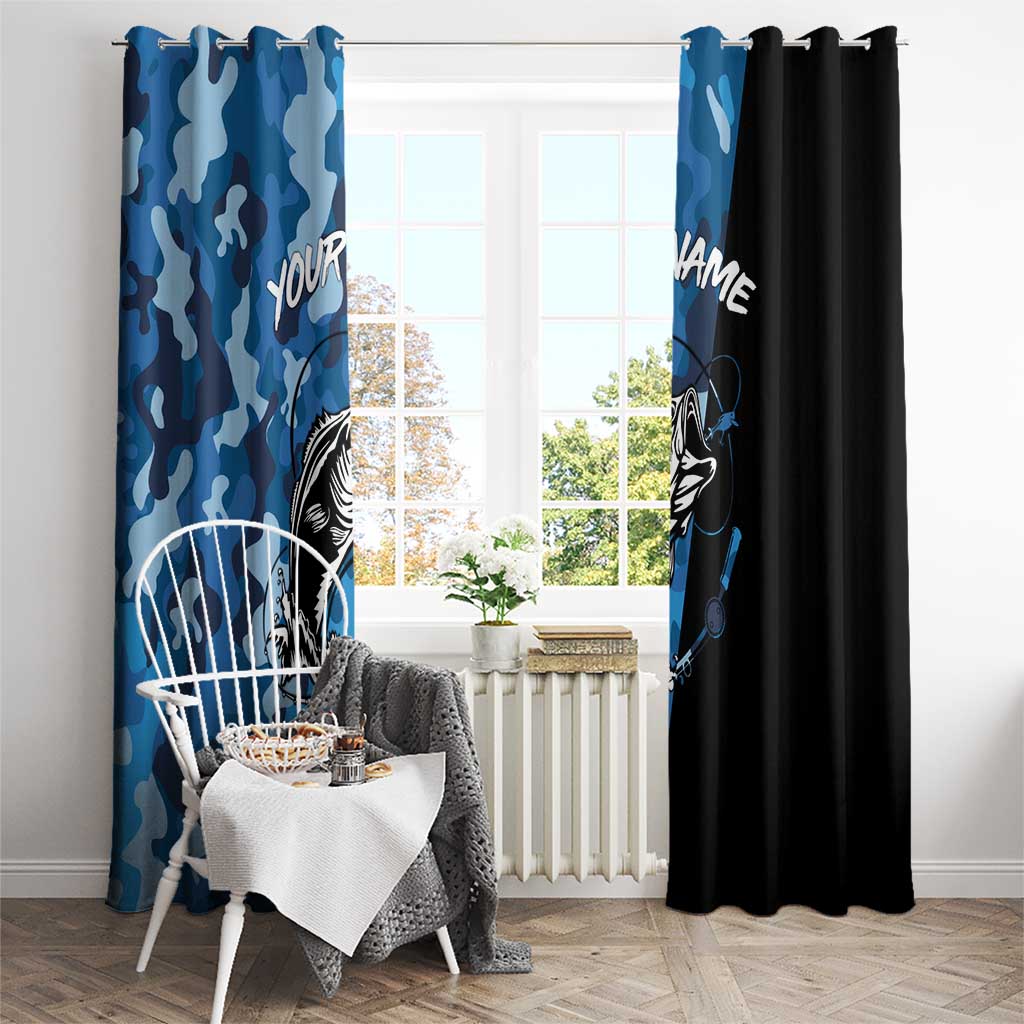 Custom Blue Camo Bass Fishing Window Curtain Fishing Rod Graphic Design - Wonder Print Shop