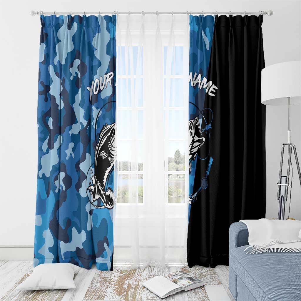 Custom Blue Camo Bass Fishing Window Curtain Fishing Rod Graphic Design - Wonder Print Shop
