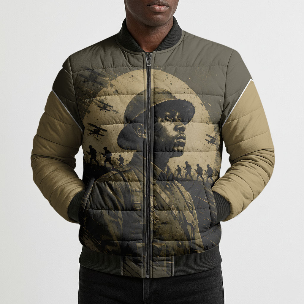 Harlem Hellfighters WWI Soldier Bomber Puffer Jacket Vintage Military Hero Jazz Band Silhouette Art