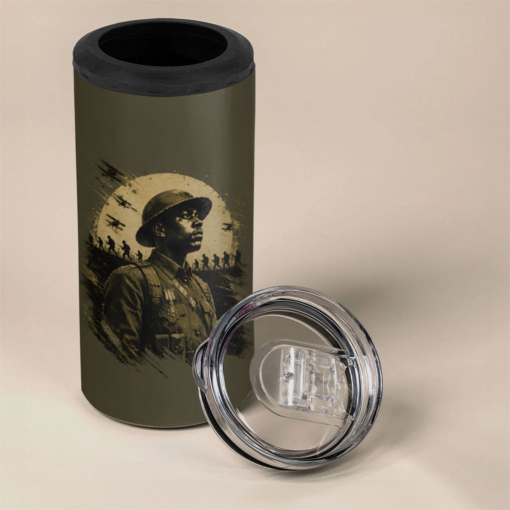 Harlem Hellfighters WWI Soldier 4 in 1 Can Cooler Tumbler Vintage Military Hero Jazz Band Silhouette Art