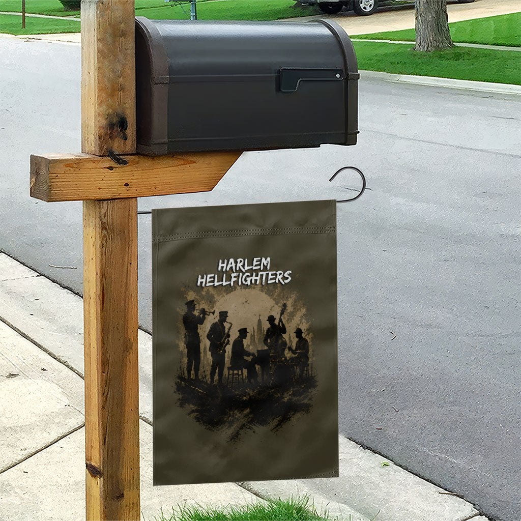 Harlem Hellfighters WWI Soldier Garden Flag Vintage Military Hero Jazz Band Silhouette Art