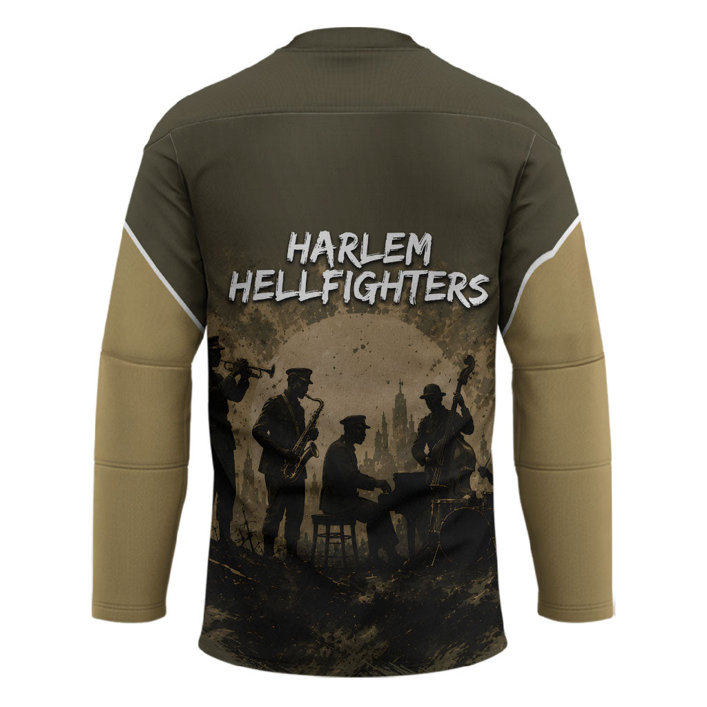 Harlem Hellfighters WWI Soldier Hockey Jersey Vintage Military Hero Jazz Band Silhouette Art