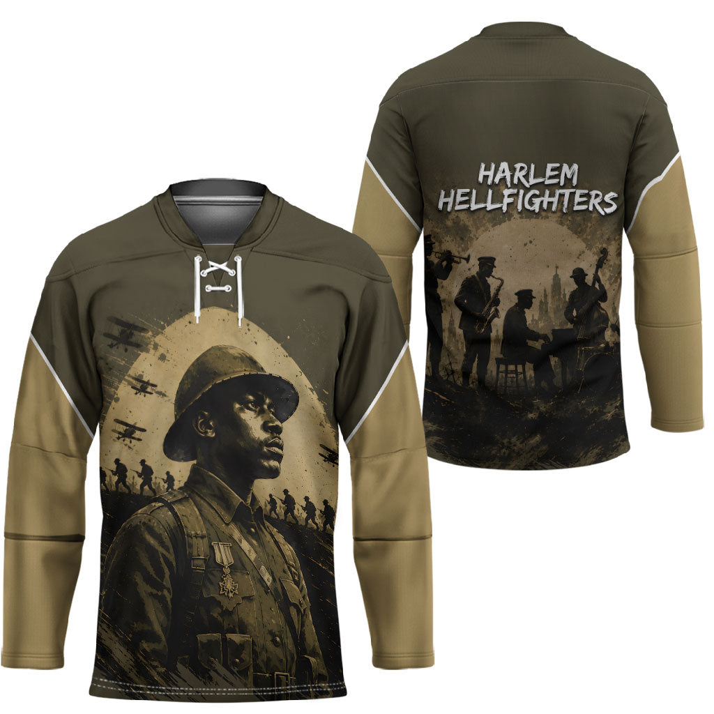 Harlem Hellfighters WWI Soldier Hockey Jersey Vintage Military Hero Jazz Band Silhouette Art