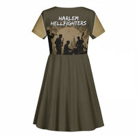 Harlem Hellfighters WWI Soldier Kid Short Sleeve Dress Vintage Military Hero Jazz Band Silhouette Art