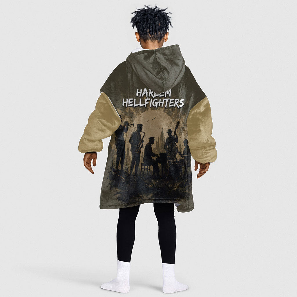 Harlem Hellfighters WWI Soldier Kid Wearable Blanket Hoodie Vintage Military Hero Jazz Band Silhouette Art