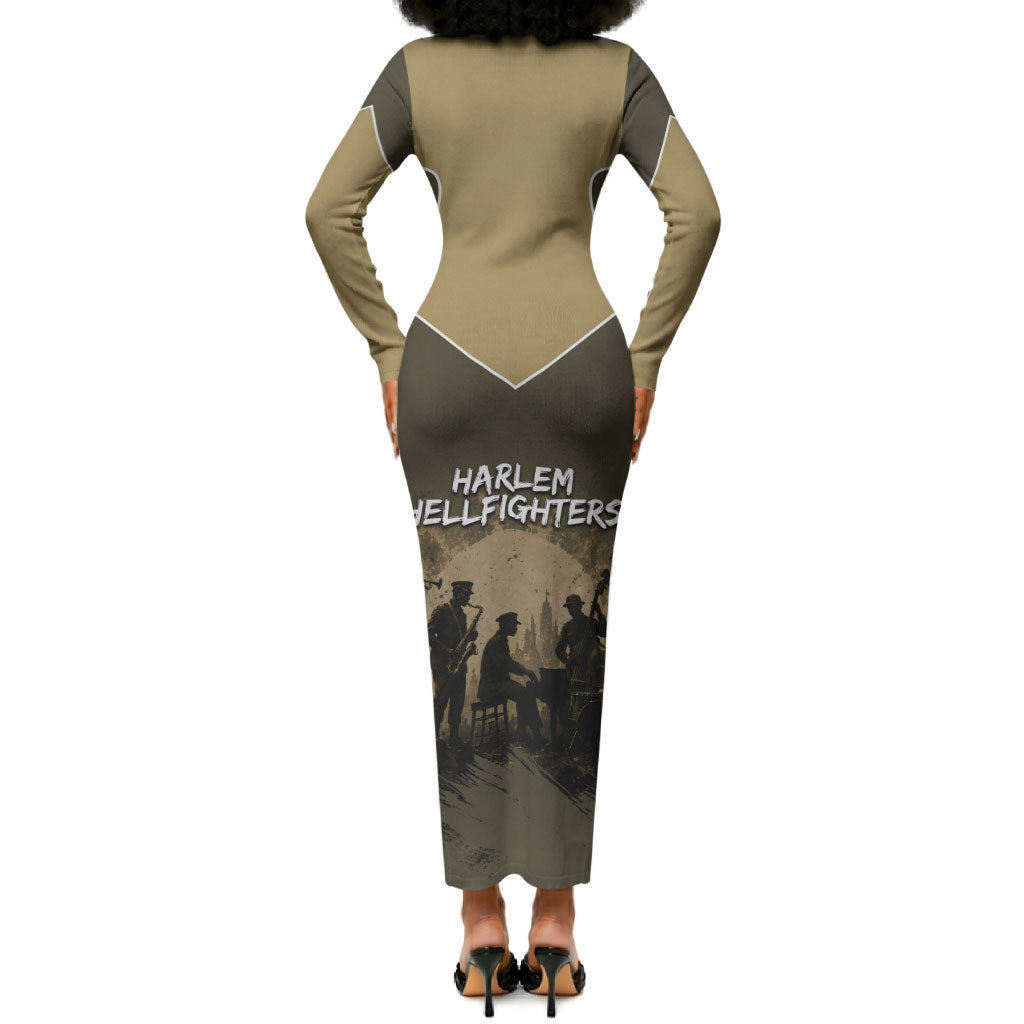 Harlem Hellfighters WWI Soldier Long Sleeve Bodycon Dress Vintage Military Hero Jazz Band Silhouette Art