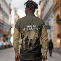 Harlem Hellfighters WWI Soldier Long Sleeve Button Shirt Vintage Military Hero Jazz Band Silhouette Art