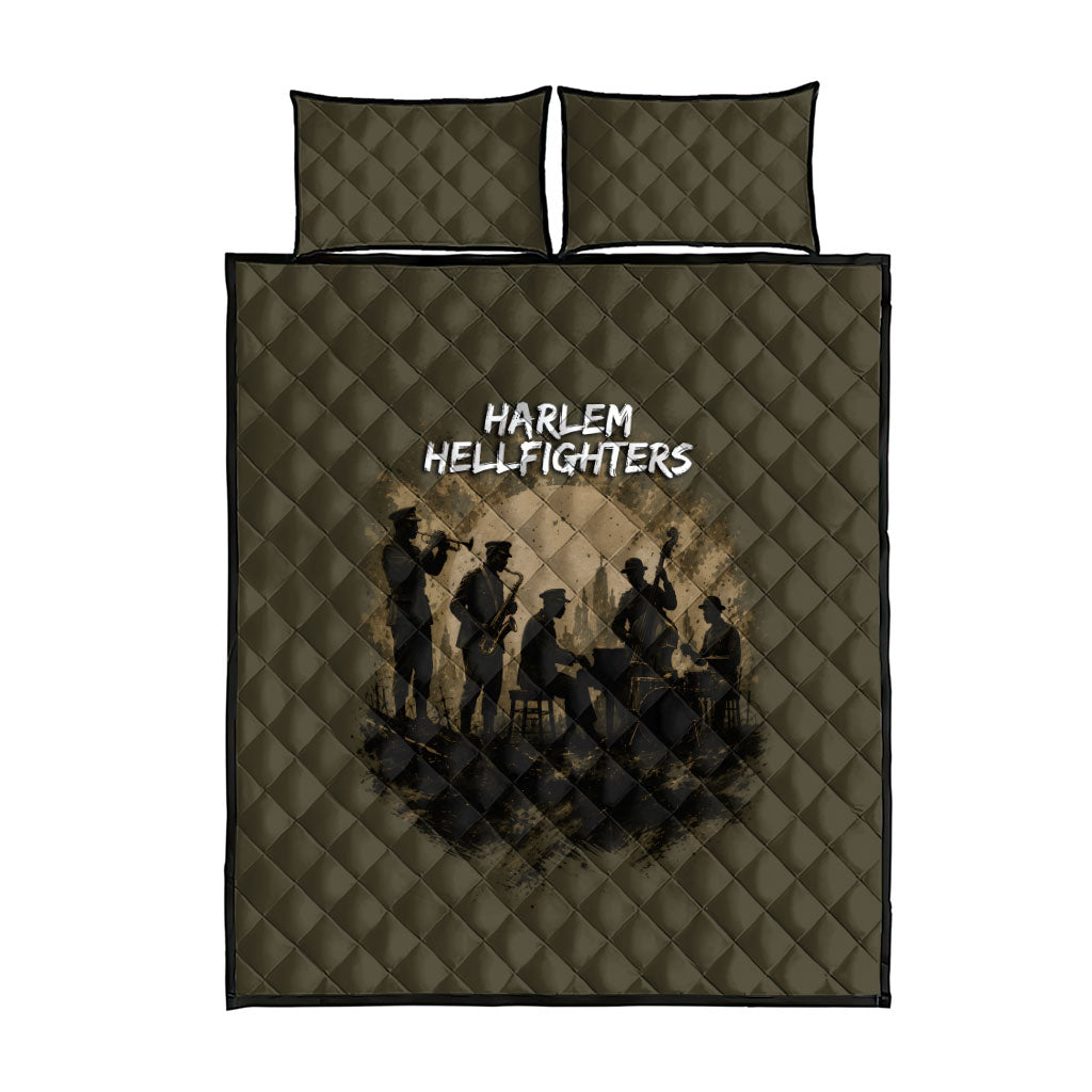 Harlem Hellfighters WWI Soldier Quilt Bed Set Vintage Military Hero Jazz Band Silhouette Art