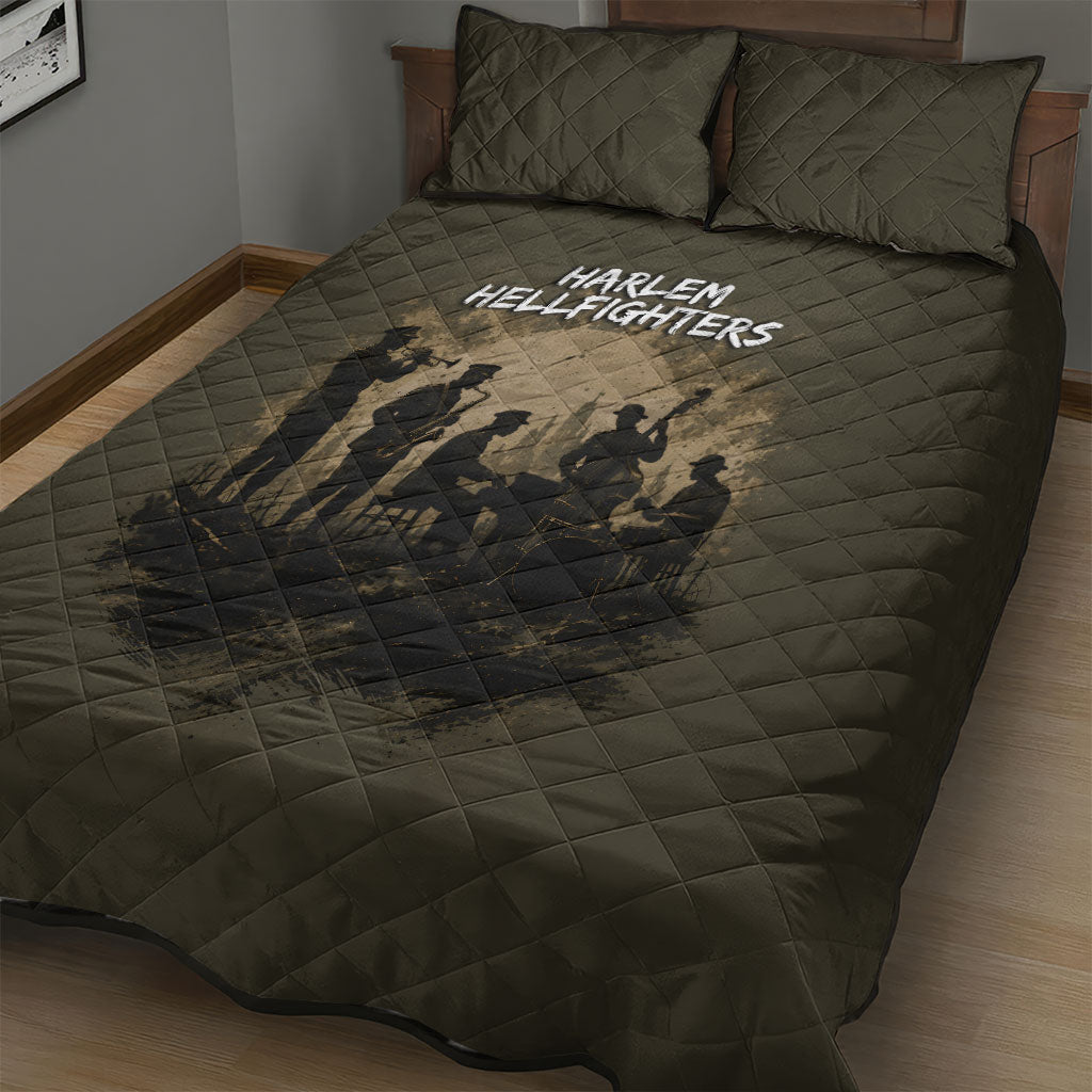 Harlem Hellfighters WWI Soldier Quilt Bed Set Vintage Military Hero Jazz Band Silhouette Art