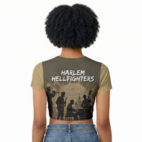 Harlem Hellfighters WWI Soldier Raglan Cropped T shirt Vintage Military Hero Jazz Band Silhouette Art