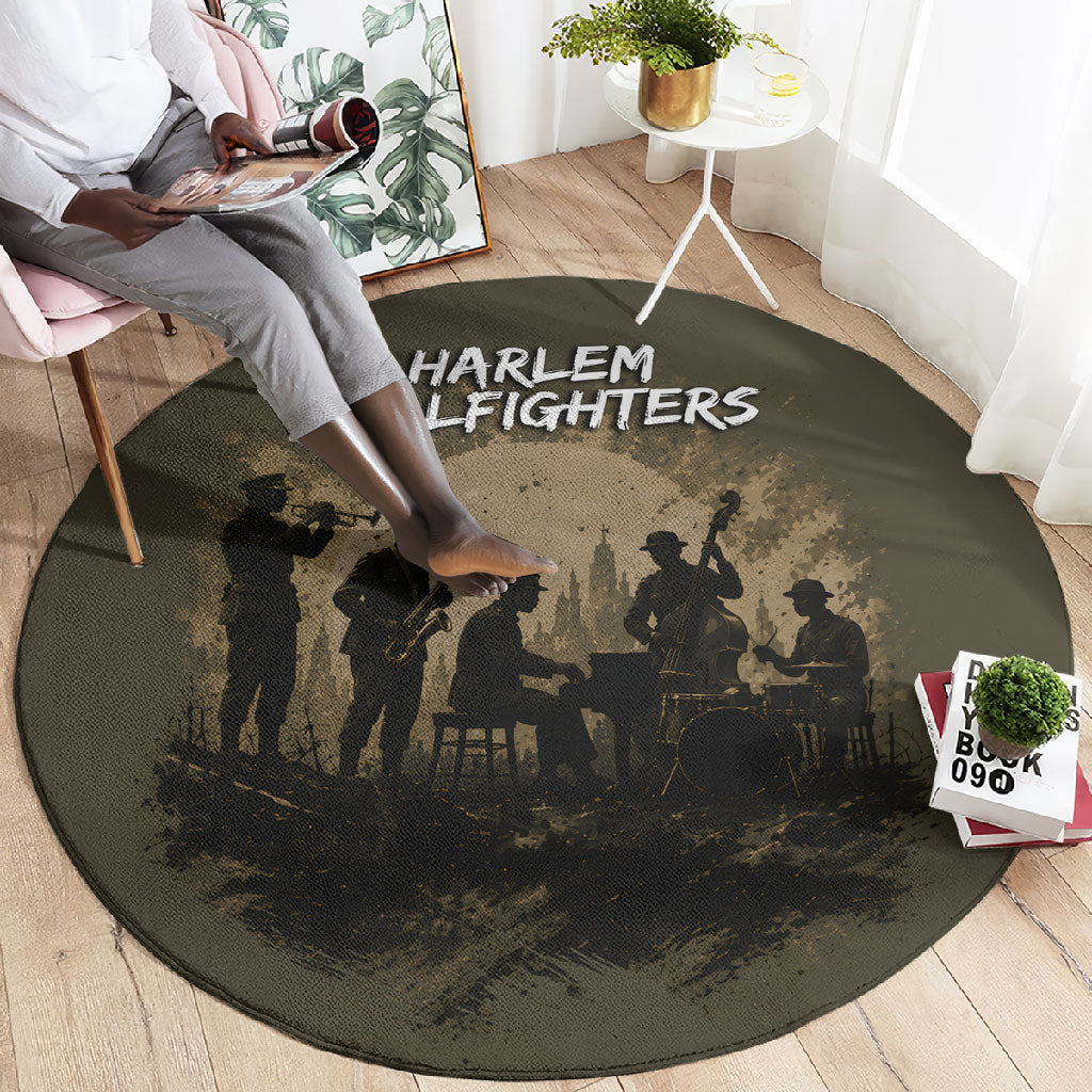 Harlem Hellfighters WWI Soldier Round Carpet Vintage Military Hero Jazz Band Silhouette Art